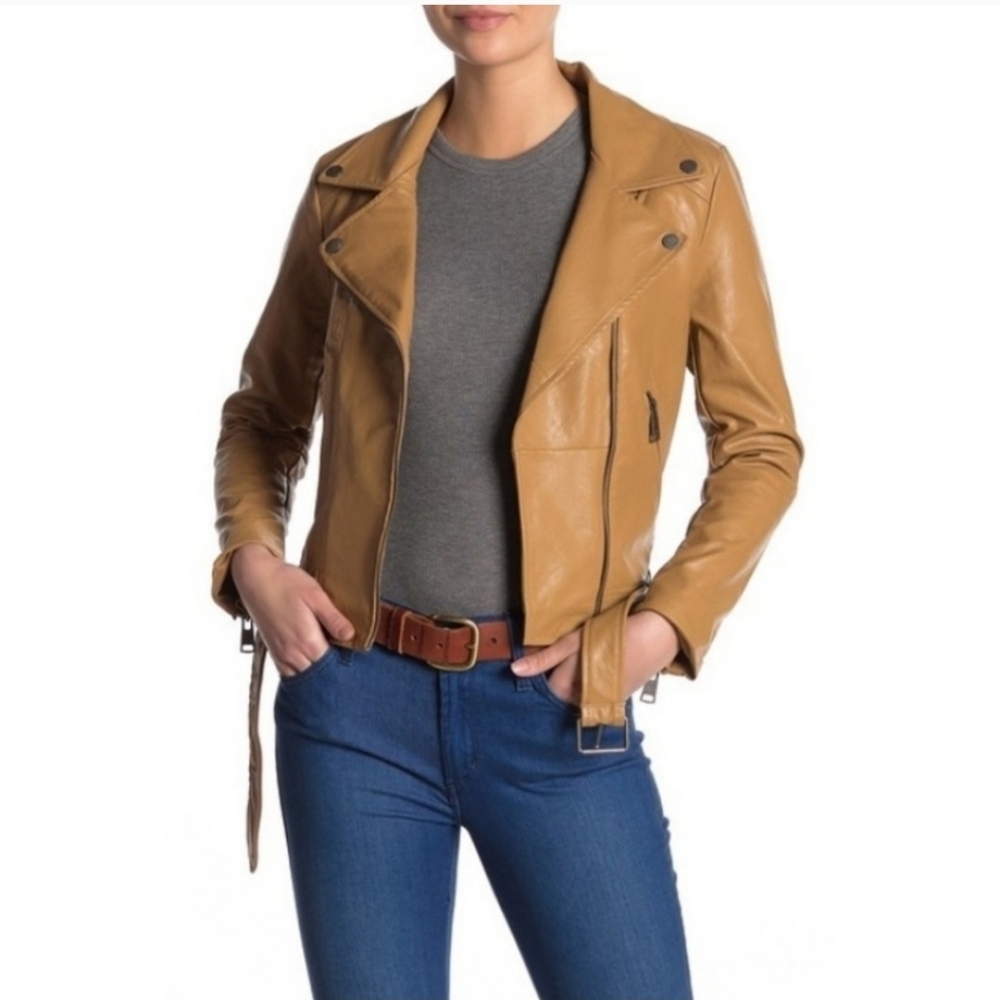 Elodie Camel Leather Jacket - Picture 2 of 7